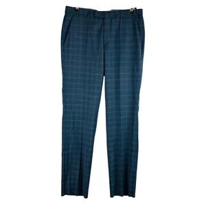 New Hugo Boss Mens 32R Dress Slacks Pants Grey Plaid Pockets Wool Blend